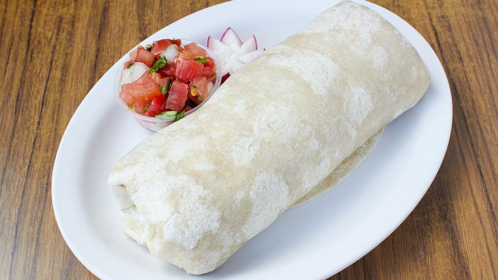 H - Grilled Vegetables Vegetarian Burrito · With rice, beans and salsa. Make it super by adding cheese, guacamole, sour cream, lettuce and tomato.