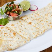Quesadilla Suiza with Meat · Quesadilla with cheese, choice of meat and salsa.