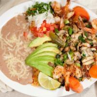 4. Asada Steak and Garlic Prawns · With rice, beans, salad, and tortillas.