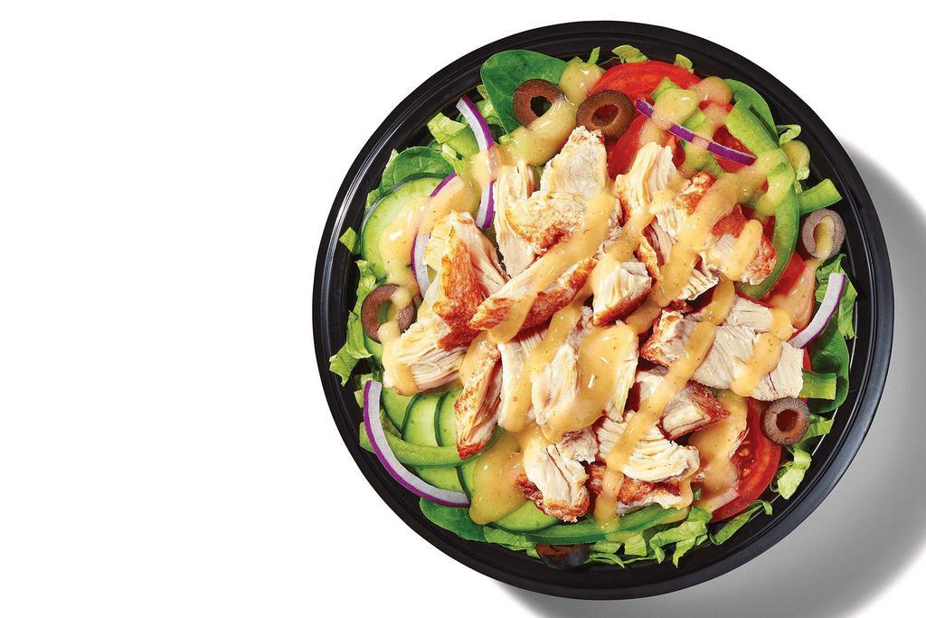 Honey Mustard Rotisserie-Style Chicken  · Even a salad can be extra. So, we’re giving you DOUBLE the Rotisserie-Style Chicken, on a bowl of crisp veggies, and topping it all with Honey Mustard.