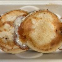Queso Pupusa · Vegetarian, gluten-free. Griddled corn cake stuffed with Monterey-jack cheese. Served with a...