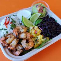 Cabo Grilled Prawn Bowl · Six citrus marinated grilled prawns, power greens tossed in a lime cumin vinaigrette, vegan ...