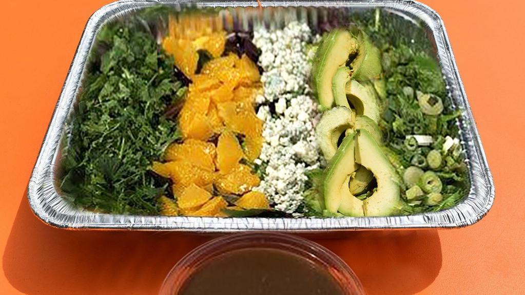 C House Salad Tray · A family sized tray of our Reimagined House Salad. Power greens, Point Reyes blue cheese, avocado, fresh orange slices, scallions, cilantro and finished with fleur de sel.  Served with a pineapple, citrus and cumin vinaigrette.  Serves 4-6.  Vegetarian.