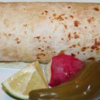 REGULAR BURRITO · Flour tortilla, choice of protein, whole pinto beans, Spanish rice, chopped onions, and cila...