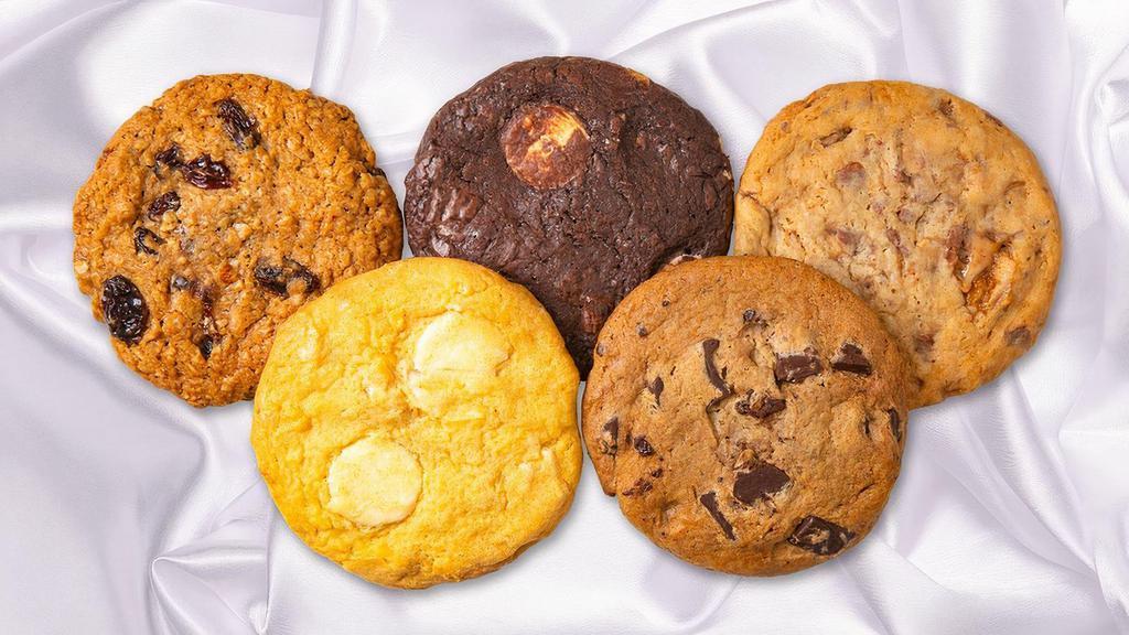 Mimi'S Mix Box · A variety of homemade gourmet cookies:
Chocolate Chunk, Triple Chocolate Chunk, Heath Bar, Lemon Cooler & Spiced Oatmeal Raisin
