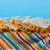 BBQ Chicken Quesadilla · BBQ chicken, shredded melted cheese, onions, and BBQ sauce in a crispy flour tortilla and se...
