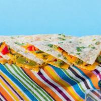 Fajita Quesadilla · Fajita peppers and onions and shredded melted cheese in a crispy flour tortilla and served w...