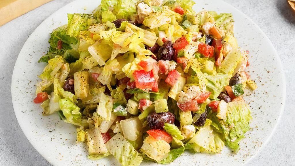 Greek Salad · Chopped romaine, cucumber, tomato, kalamata olives,. bell pepper, and imported sheep’s feta cheese (gf)