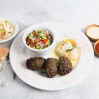 Beef Kebab · All-natural ground beef and lamb with blended herbs and garlic, drizzled with tahini (gf)