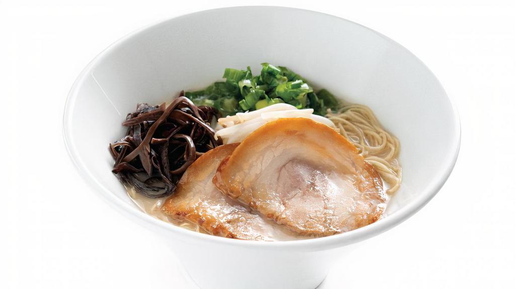 Shiromaru Classic Ramen · The original tonkotsu pork broth with our signature dashi, thin noodles topped with pork belly chashu, bean sprouts, kikurage mushrooms and scallions. Suggested toppings: Ajitama, nori, red ginger, sesame seeds, garlic purée.