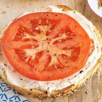 The Simply Late · plain bagel, cream cheese, & tomatoes