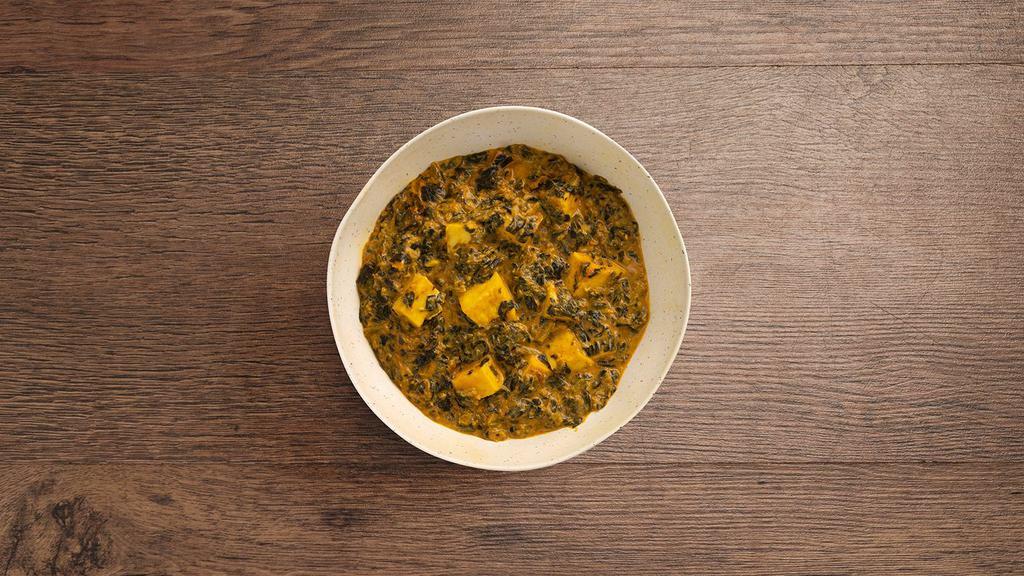 Saag Paneer · Indian paneer cheese cooked with spinach and light spices.