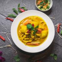 Yellow Curry · Choice of meat in yellow curry with coconut milk, onion, carrot, and potato