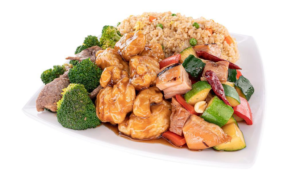 Asian Eats #3 Item Combo · 3 entrées over Steamed Rice, Fried Rice or Noodles