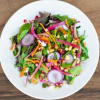 Mini Market Salad · Mixed Greens, Rainbow Carrots, Radishes, Tangerines, Pumpkin Seeds, Sugar Snap Peas, Chives,...