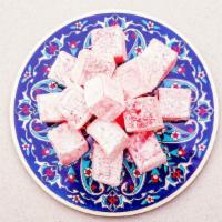 Turkish Delight · Gelatin like cubes covered with powdered sugar.
