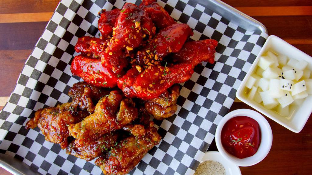 Chicken Wings (15) · Choice of regular, garlic, spicy or half/half.