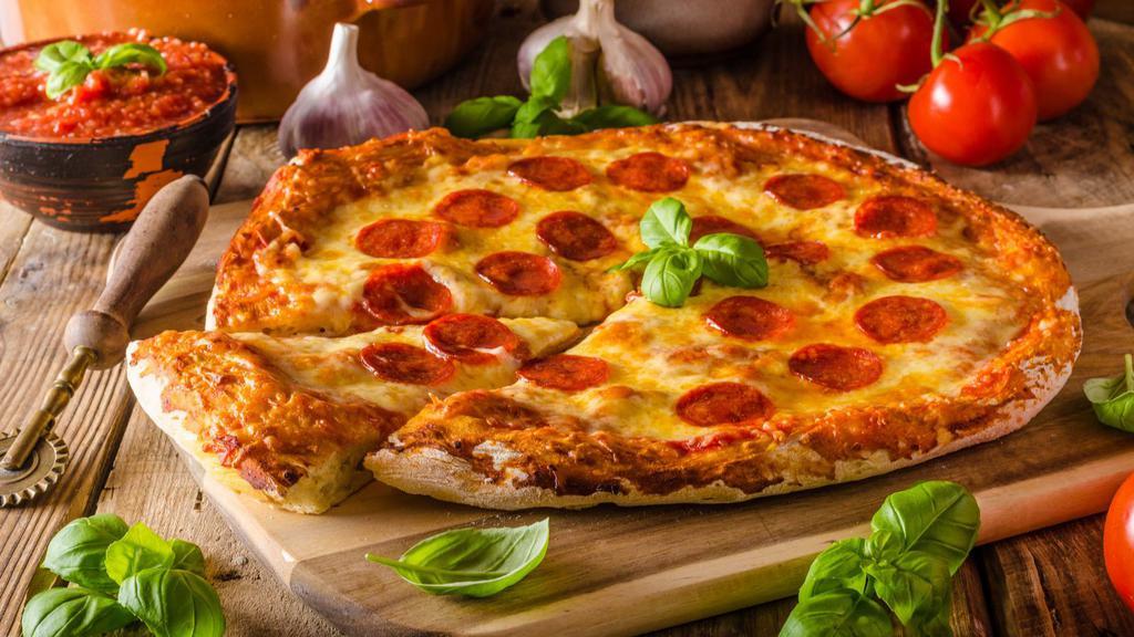 The Pepperoni Pizza · Creamy cheese pizza with halal pepperoni.