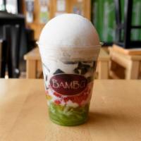 10. Bambu Favorite -100% sugar only (Hat Luu Suong Sao Banh Lot) · Red tapioca, grass jelly, pandan jelly, coconut milk. 250 cal.