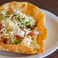 Taco Salad · Your choice of meat, beans, lettuce, guacamole, sour cream, fresh salsa and cheese.// su pre...