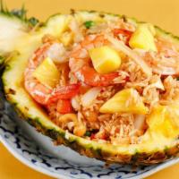 Pineapple Fried Rice (Vegetarian) · Recommended. Prawns and chicken, white onions, cashew nuts, pineapple, carrots, green beans....