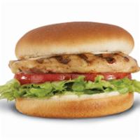 California Grilled Chicken · Grilled chicken patty served with mayo, lettuce, and tomato on a toasted bun.
