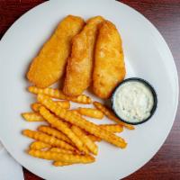 Fish & Chips · Three, two ounces pieces of cod, served with a large fry.