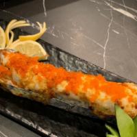 Bob · Shrimp tempura, imitation crab topped BBQ albacore and fish egg. Sauce - bake sauce, wasabi ...