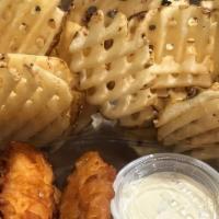 Fish And Chips · Breaded and deep fried Atlantic Cod with a side of Waffle Fries