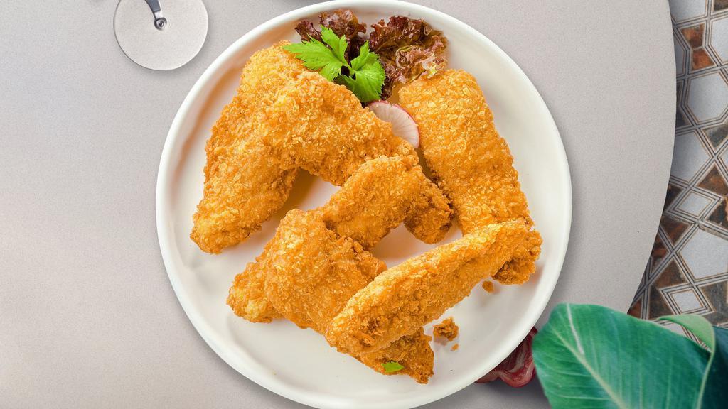 Chicken Tenders · Chicken tenders breaded and fried until golden brown. Served with your choice of dipping sauce.