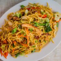 Chicken Chow Mein · Stir-fried noodle gently tossed with green onion, cabbage, carrot, and chicken.