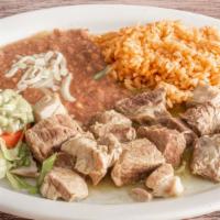 #14. Chile Verde , rice and beans · Pork in green sauce