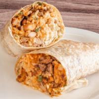 Regular Burrito · Choice of meat, rice, beans, onios, cilantro and hot sauce.