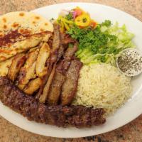 #4. Combination Kabob · Beef kabob, gyro meat, and grilled chicken.