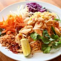 Pad Thai · Bangkok style fresh thin rice noodle with choice of protein, tofu, pickled daikon, eggs, bea...