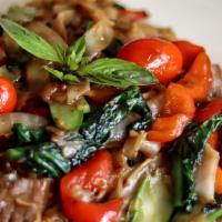 Pad Kee Mao (Drunken Noodle) · Spicy. Spicy wide rice noodle with choice of protein, chili, garlic, onion, bell pepper,  an...