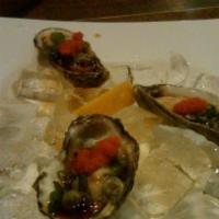 A-3. Oysters with Ponzu Dressing on Half Shell · Three savory raw oysters served with citrus flavored soy sauce.