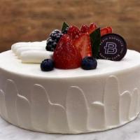 Mixed Berry Soft Cream Cake · 3 Layer Vanilla Cake, Whipped Cream Filling with Strawberry. 

Contains: Egg, Milk, Soy, Whe...