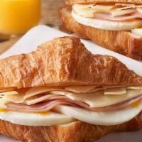 Ham Egg Swiss Croissant · Pork Ham, Egg, Parmesan Cheese, Swiss Cheese, Dijon Mayonnaise. 

Contains: Egg, Milk, Soy, ...