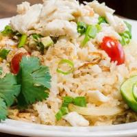 Kao Pad Pu · Crab fried rice, egg, cherry tomatoes, onions, scallions (recommend add fried egg +3)