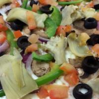 I Vegetarian · Red sauce, mozzarella, mushrooms, red onions, green bell peppers, artichokes, black olives, ...