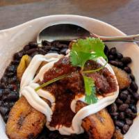 Fried Plantains · black beans, crema, salsa de molcajete, cilantro