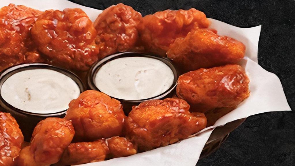 24 Boneless Wings · Enjoy our seasoned boneless wings tossed in your choice of sauce, or none at all, and served with your choice of dipping sauces.