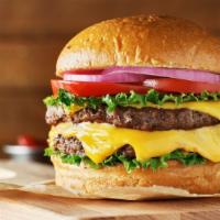 Double Cheeseburger · Two ground angus beef patties topped with your choice of toppings, cheese and Harris ranch.