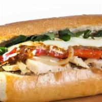 Chicken Florentine (Small) · Fresh Mozzarella, Tomatoes, Roasted Red Pepper, Grilled Onion, Basil, Mayo, Tomato Spread