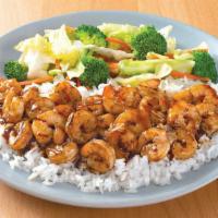 Shrimp Teriyaki · Served with steamed rice and mixed vegetables.
