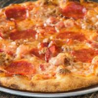 Meat Combo · Red sauce, pepperoni, sweet Italian sausage, bacon, house cheese blend. 

Pro-tip: pizza box...