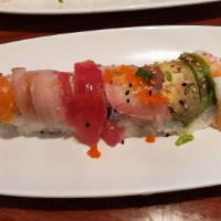 4. Rainbow Roll · [Crab meat and avocado] tuna, salmon, yellowtail, snapper, and shrimp.