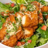 Fried Chicken Salad · Crispy fried chicken, kale, romaine, diced tomatoes, cucumber, mint, and shredded parmesan. ...