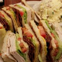 The Club* · Triple Decker with Ham and Turkey, Tomatoes, Avocado and Jakc Cheese. Served on your choice ...